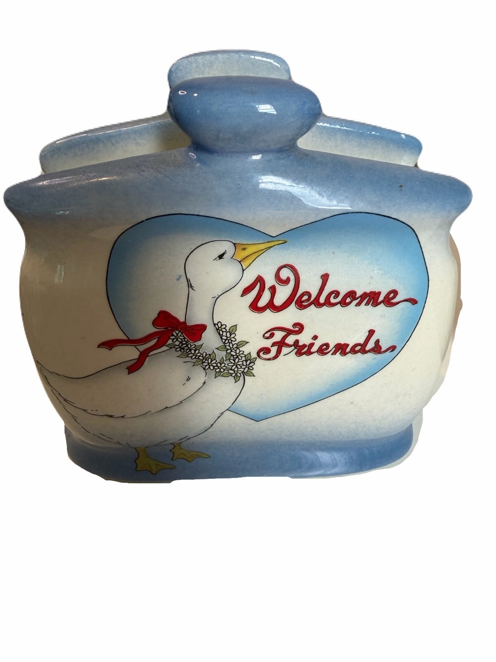 Vintage Cottagecore “Welcome Friends” Goose Napkin Holder